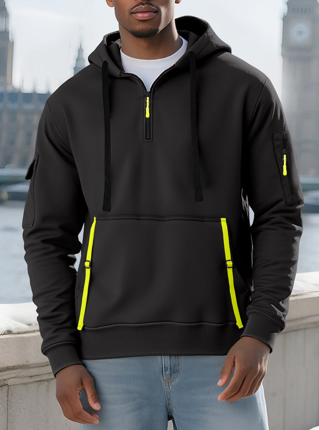 Cross-Border Amazon Men's Autumn and Winter European and American Size Hooded Zip-Up Top with Pockets Casual Sports Hoodie Sweatshirt