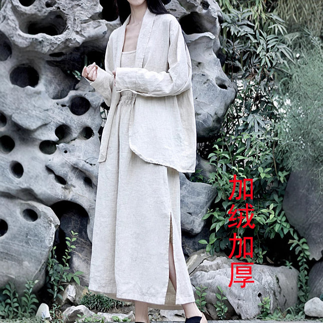 Cotton Linen Dark Cold Style Design Sense Sand Wash Linen Suit Skirt suit 2 Colors