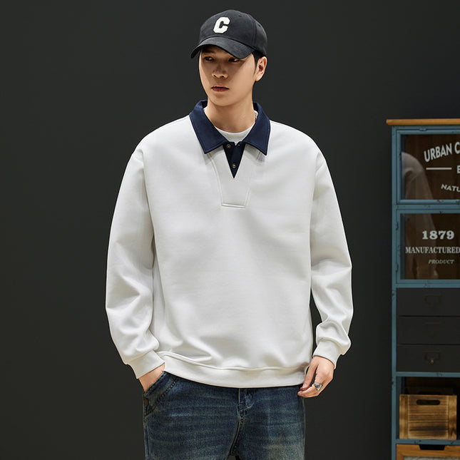 Men Fake Two-Piece Sweatshirt Korean Loose Pullover / Sweatshirt faux deux-pièces homme coupe ample
