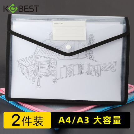 Kangbai Thickened Transparent Organ Bag Large Capacity A4 Horizontal Three-Dimensional Snaps Bag Student Test Paper Storage File Bag