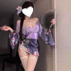 Purple kimono + model same style white garter socks / S
