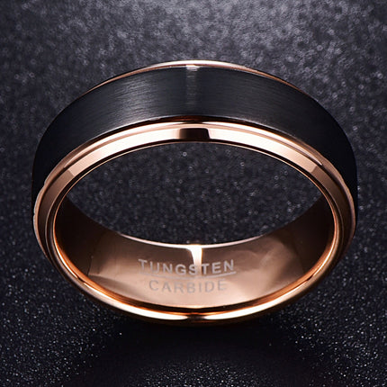 Tungsten Steel Ring 8mm Wide Electroplated Black Matte Electroplated Rose Gold Men's Tungsten Steel Ring