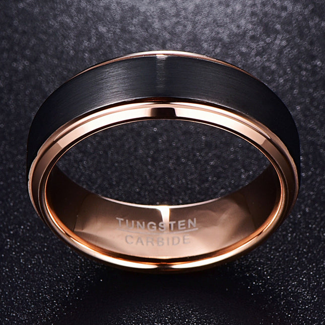 Tungsten Steel Ring 8mm Wide Electroplated Black Matte Electroplated Rose Gold Men's Tungsten Steel Ring