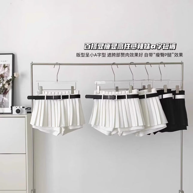 Spring and Autumn New Arrival Small Pleated Skirt A- Line Skirt Women's High Waist All-Match Anti-Glow Pop Skirt Popular