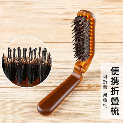 Amber Folding Comb Pig Mane Anti-static No Scalp Hair Comb Compact Portable Travel Comb