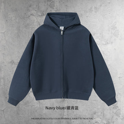 Cai Xiang Island Men's Clothing | European and American Style Heavyweight Boxy Short Wide Fleece Hooded Sweatshirt Set Men's Zip-Up Hoodie Set