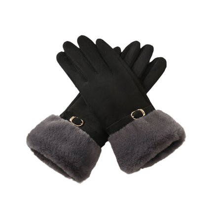 Suede Women's Thickeneded Velvet Gloves Wholesale Outdoor Cycling Suede Korean Style Cute Touch Screen Gloves Dropshipping