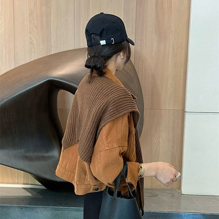 Short Denim Coat Women's Strap Shawl Korean Style Loose 2025 New Autumn Short Jacket Trendy Ins Top