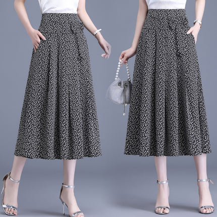Summer Mulberry Silk Pleated Skirt Trendy High-Waisted Mid-Length French Slimming Elastic Waist Floral Chiffon Women's Half Skirt
