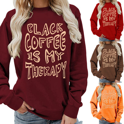 Amazon Source Black Coffee Printed Round Neck Women's Top Sweatshirt Coat Casual Loose European Size Winter
