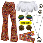 24666 coffee color-(pants + headscarf + earrings + sunglasses + necklace + top) / S