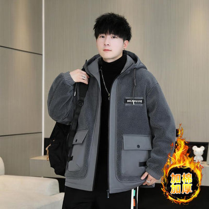 Autumn and winter new men's grain velvet coat trend casual work jacket cotton and thickening warm men's top