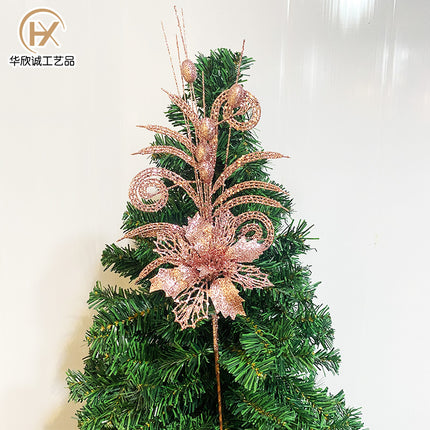 Cross-border sheep Christmas tree corner hollow gold pink flower berry insert simulation beauty leaf Christmas ball gold pink flower ornament