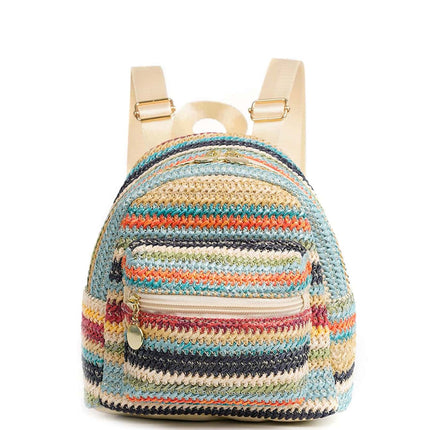 Ethnic Style Backpack Women's New Minority Double-Layer Zipper Casual Personality Backpack Straw Backpack