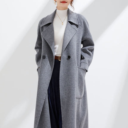 2025 New Autumn and Winter Double-Sided Wool Outwear Women's Extended Suit Collar Loose Slimming Look 100% Pure Wool Outwear