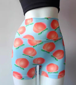 High-Waisted Butt-Lifting Naked-Feel Brushed Yoga Shorts Voxy Printed Summer High-Elastic Quick-Drying Three-Quarter Pants