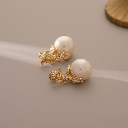 Ear-less Earrings French Vintage Court Style Metal Pearl Pendant Earrings Fashionable Personalized Mosquito Incense Plate Earrings for Women
