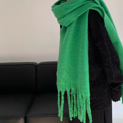 Women's mohair scarf winter Klein blue tassel large shawl soft waxy thick warm scarf solid color scarf men