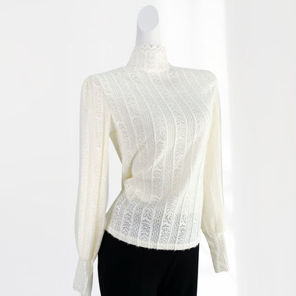 High-End Brushed Fabric 2026 Autumn and Winter New Lace Base Shirt, Lace-Trimmed Half-High Collar White Inner Fairy Top