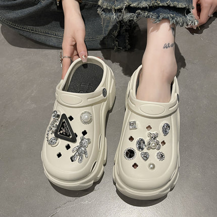 Women's High-Heeled Clogs for Outdoor Wear, Ultra-Thick Sole Height-Increasing Non-Slip Beach Sandals, Closed-Toe Sandals for Women, Summer 2025 Outdoor Wear