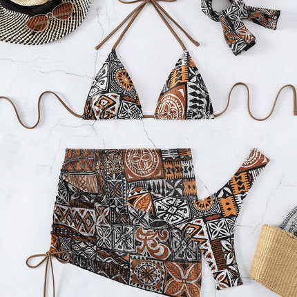 2025 New Swimsuit Female Sexy Four-Piece Bikini Headscarf Bikini Women's Beach Split Swimsuit
