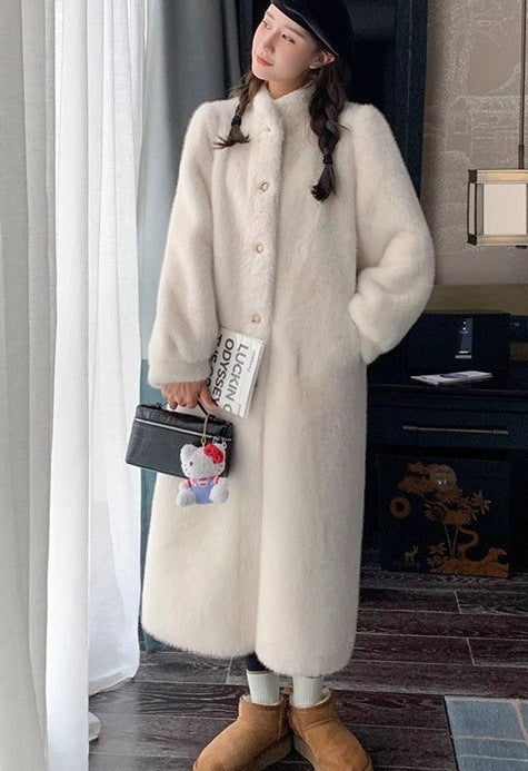 Imitation Mink Fur Outwear for Women 2024 Winter New Fur One-Piece Long Stand-Up Collar Furry Mink Outwear