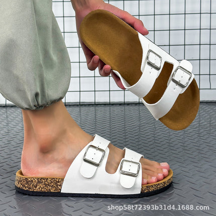 Summer Cork Slippers for Men and Women Couples, Suede Beach Sandals, Cross-Border Large Size Breathable Outer Wear Non-Slip Cork Slippers