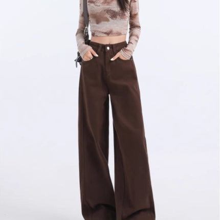 All-Match Three-Dimensional Cutting Scimitar Wide-Leg Jeans Women's 2024 Autumn New High Waist Loose Comfortable Straight Trendy Pants