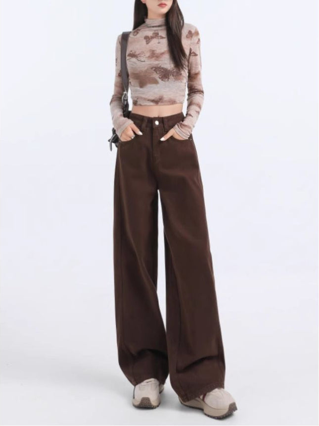 All-Match Three-Dimensional Cutting Scimitar Wide-Leg Jeans Women's 2024 Autumn New High Waist Loose Comfortable Straight Trendy Pants