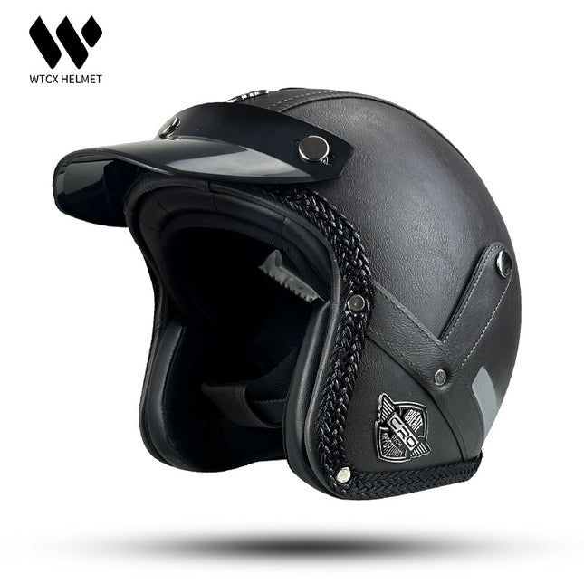 3C Certified Half Helmet Motorcycle Helmet Three-Quarter Style Men's Cruising American Retro Leather Sunshade Riding Protection