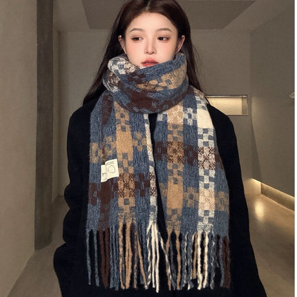 Atmospheric Imitation Cashmere Plaid Scarf for Women in Winter Thickened Warm Scarf for Students Versatile Scarf Live Broadcast Hot Cross-Border