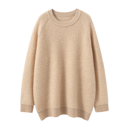 Mid-Length Embroidered Knitted Raglan Long-Sleeved European and American Bottoming Sweater Autumn and Winter Round Neck Towel New Cashmere Sweater Women's Pullover