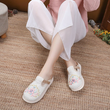 New Arrival Pastoral Style Linen New Chinese Style Deodorant Feet Home Outfit Cloth Shoes Slip-on Slippers Embroidered Shoes Women's Shoes