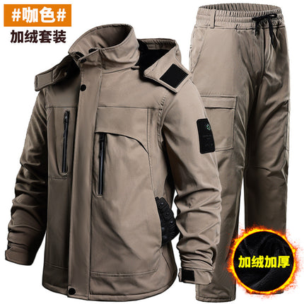 Autumn and Winter fleece-lined Waterproof Charge Clothes suit Soft Shell Mountaineering Warm Mountaineering Clothes Outdoor Labor Protection Dirty Resistant Work Clothes