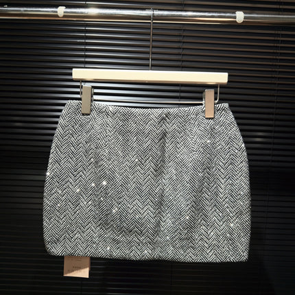 Lapel Long Sleeve Herringbone Woolen Drill Coat Coat with Strapless Shorts Short Skirt High Style Four-Piece Set