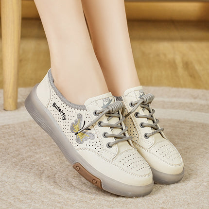 Women's Shoes New Style 2025 White Shoes Casual Hollow Soft Sole Sports Leather Shoes Mesh Shoes Summer Thin Breathable Shoes