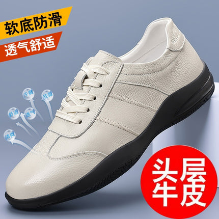 Men's Perforated Leather Shoes 2025 Summer New Men's Non-Slip Breathable Top Layer Cowhide Men's Shoes Soft Sole Trendy German Training Shoes