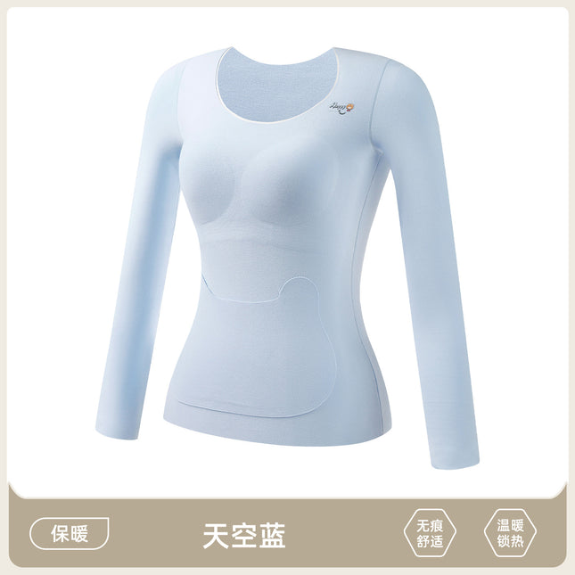 Thermal Underwear Set with Chest Pads for Girls, Fleece-Lined and Thickened for Autumn and Winter, with Pockets for Tummy Protection, Top and Bottom Set