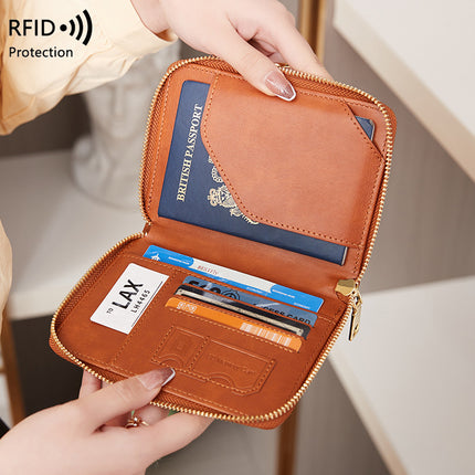 Cross-Border 2026 New Rfid Anti-Magnetic Passport Holder Zipper Short Travel Passport Bag Multifunctional Document Storage Bag