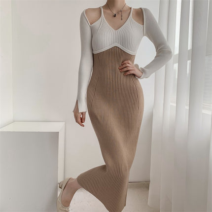 Tweed Style Gentle Milk Tea Color Knitted Dress Cross-Border Women's Autumn and Winter New French Sweater Bottoming Skirt