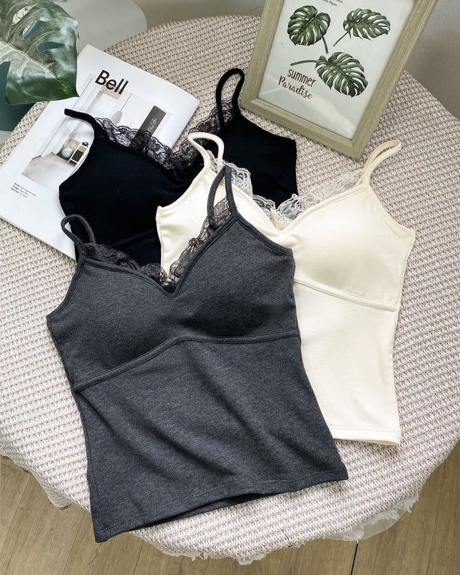 22178# hanger dongdaemun thread cotton fleece-lined lace stitching with chest pad slim fashion bottoming camisole