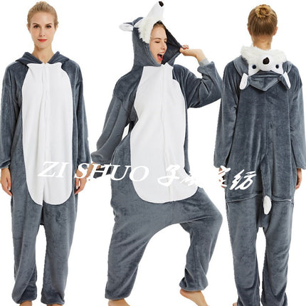 Cartoon One-Piece Cross-Border New Flannel Autumn and Winter Pajamas Animal Luminous Pegasus Dinosaur Couple Pajamas Home Clothes