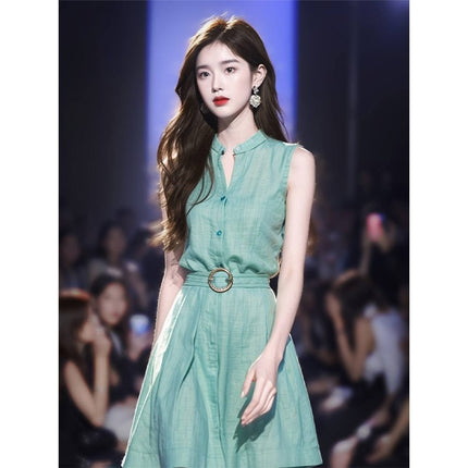 Foreign Trade Women's Summer Women's Clothing French High-end Exquisite Niche Design Temperament High-end Royal Sister-style Green Sleeveless