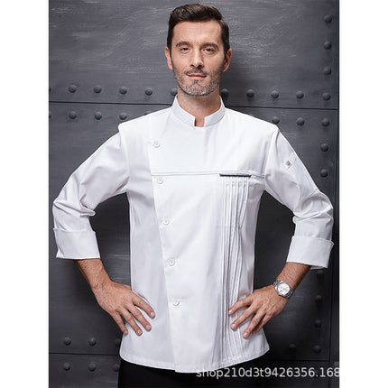 Zhenyao Chef Work Clothes for Men, Hotel Long-Sleeved Chef Uniforms, Moisture-Wicking White Tops, Short-Sleeved Work Clothes