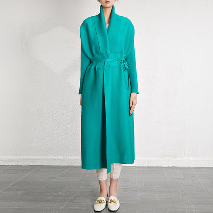 Casual Loose Shawl Coat for Women, Thin Autumn Ruched Casual Outerwear Cardigan, Extended Long Sleeve Trench Coat