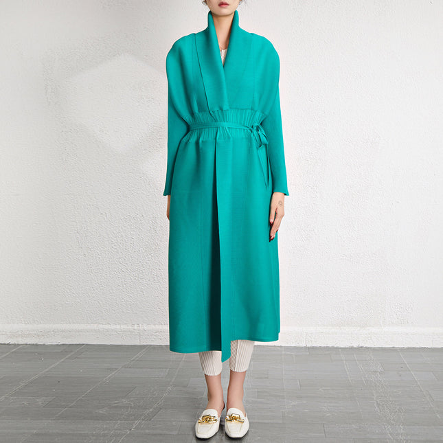 Casual Loose Shawl Coat for Women, Thin Autumn Ruched Casual Outerwear Cardigan, Extended Long Sleeve Trench Coat