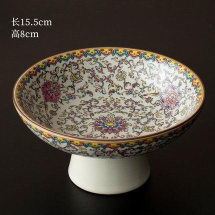 Chinese-style Blue and White Porcelain Fruit Plate Living Room Coffee Table Household Ceramic Refreshment Snack Plate High Foot Delicate Dried Fruit Snack Plate