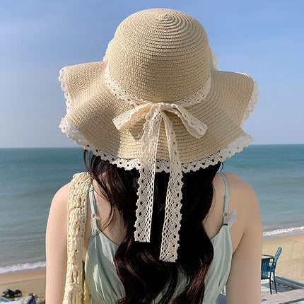 Summer Lace Flower Sunshade Hat Women's Korean-style Wave Straw Hat Showing Face Small Sun Hat Straw Hat in stock