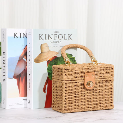 New High-End Straw Bag, Hand-Held Crossbody Bag, Women's Bag, Small Fragrant Woven Bag, Small Square Bag, Vacation Beach Bag for Women
