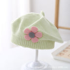 Small pink flower beret-fruit green / 3-48 months